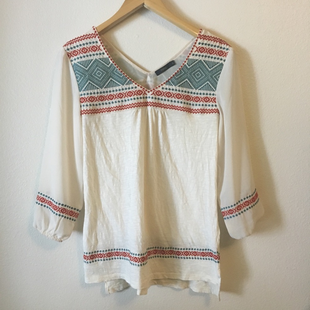 THML Boho Embroidered Peasant Top Shirt